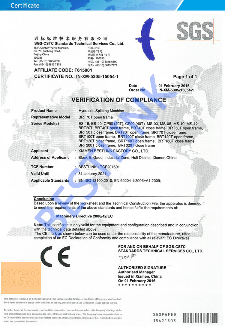Ce of Spliting Machine